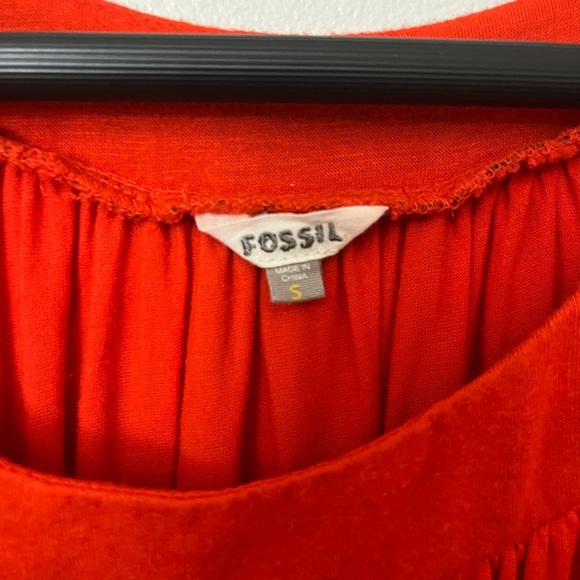 FOSSIL Red Orange Flowy Short Sleeve Top - Picture 3 of 4